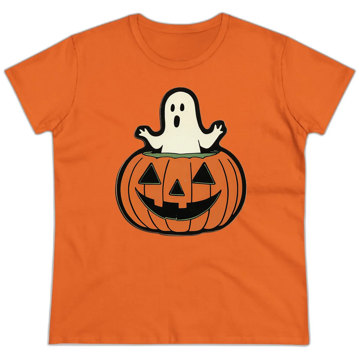 Ghost In Pumpkin Patch Ladies Tee in Orange