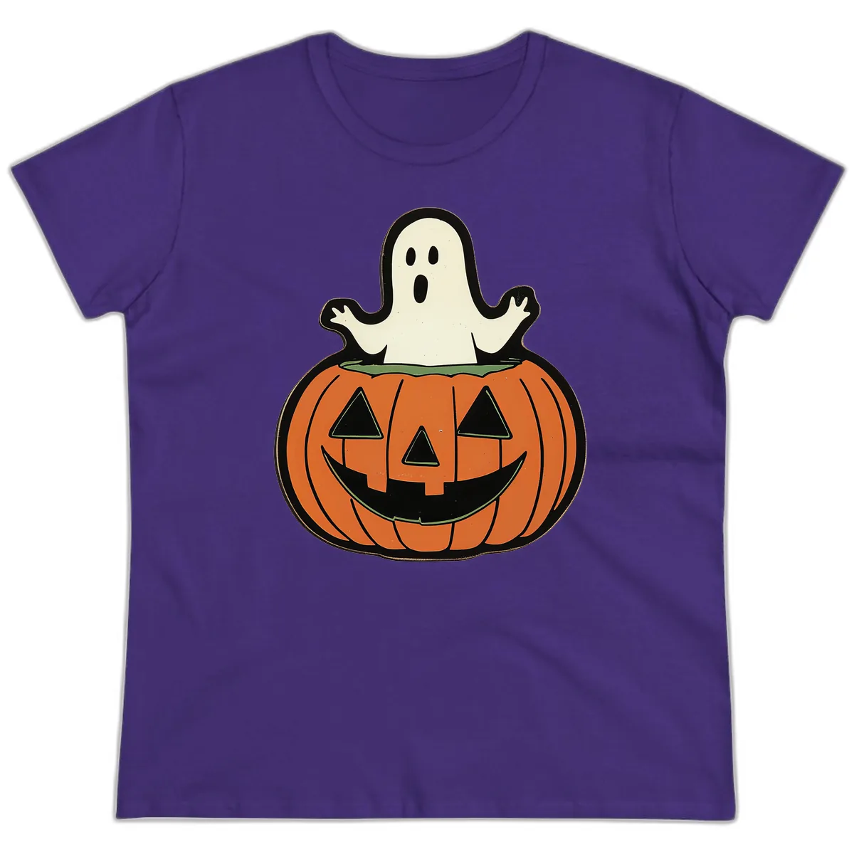 Ghost In Pumpkin Patch Ladies Tee in Purple