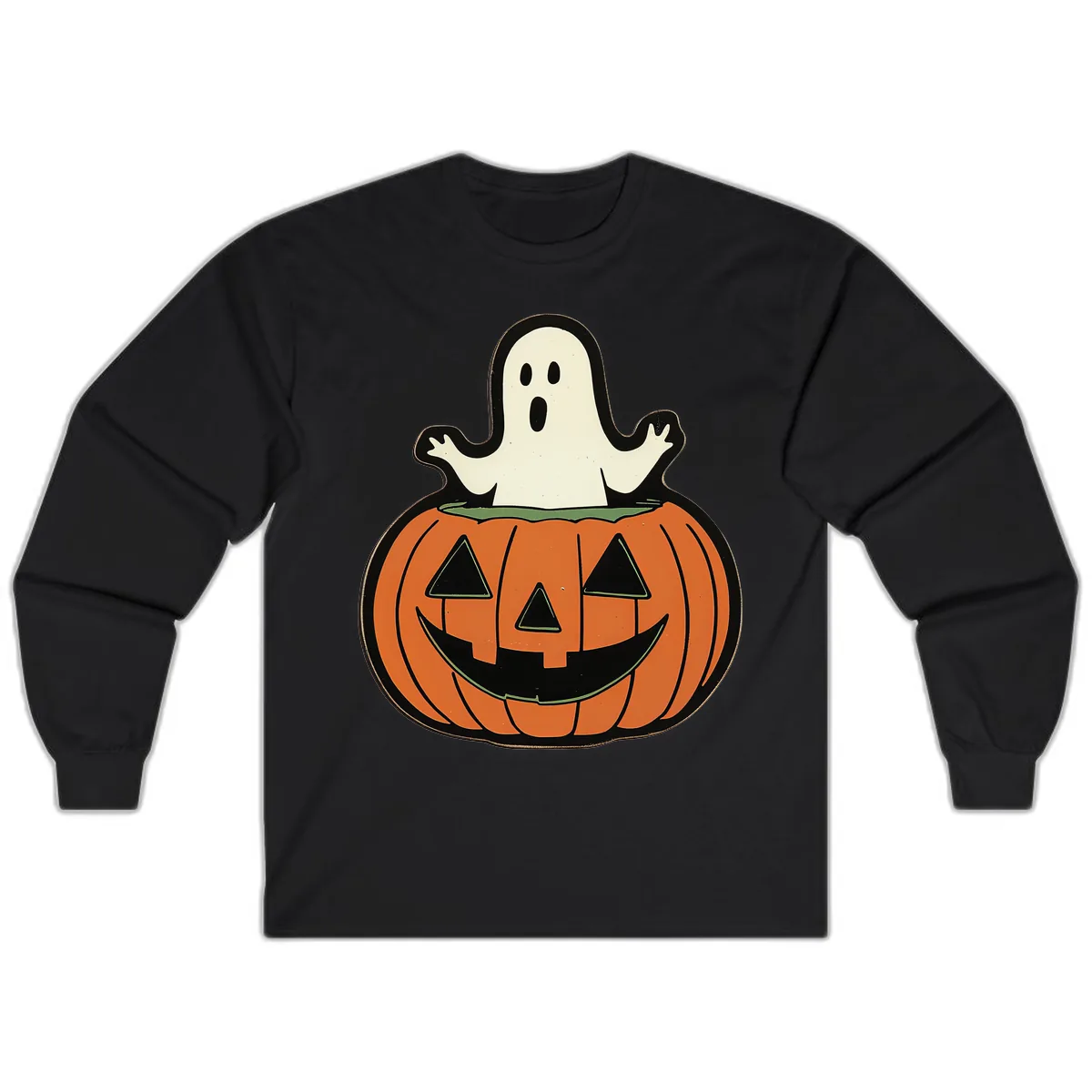 Ghost In Pumpkin Patch Long Sleeve in Black