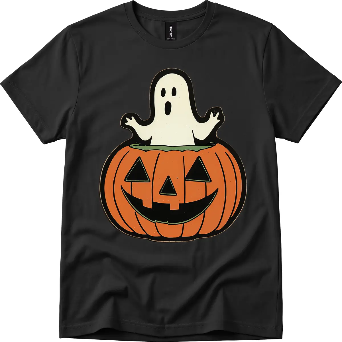Ghost In Pumpkin Patch T-Shirt in Black