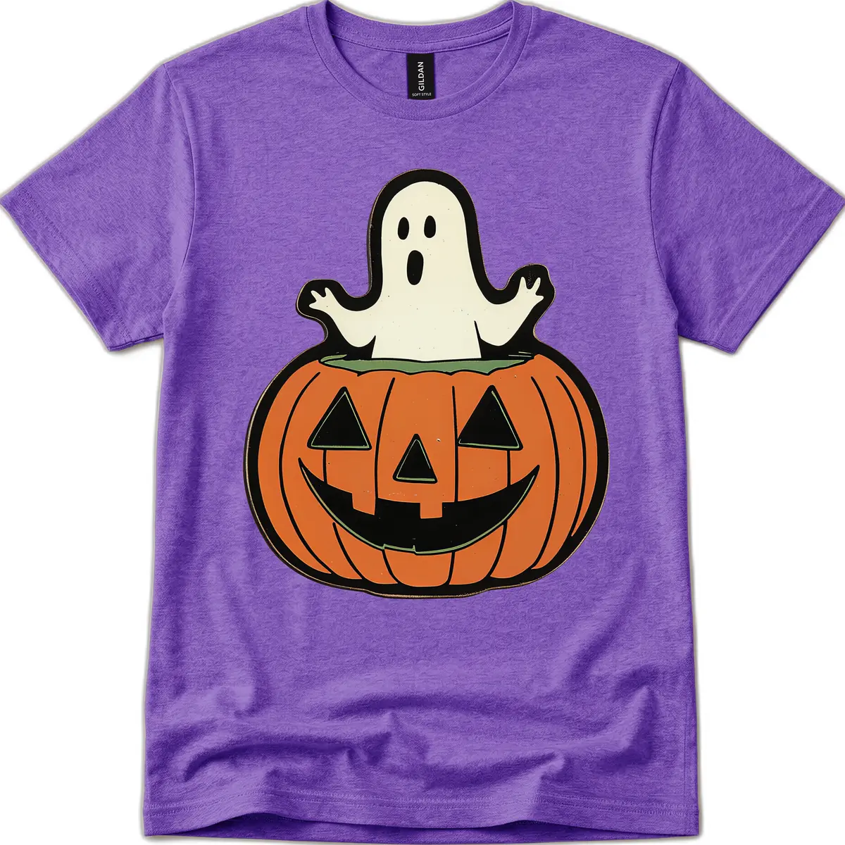 Ghost In Pumpkin Patch T-Shirt in Heather Purple