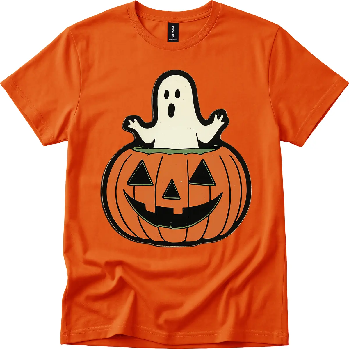 Ghost In Pumpkin Patch T-Shirt in Orange