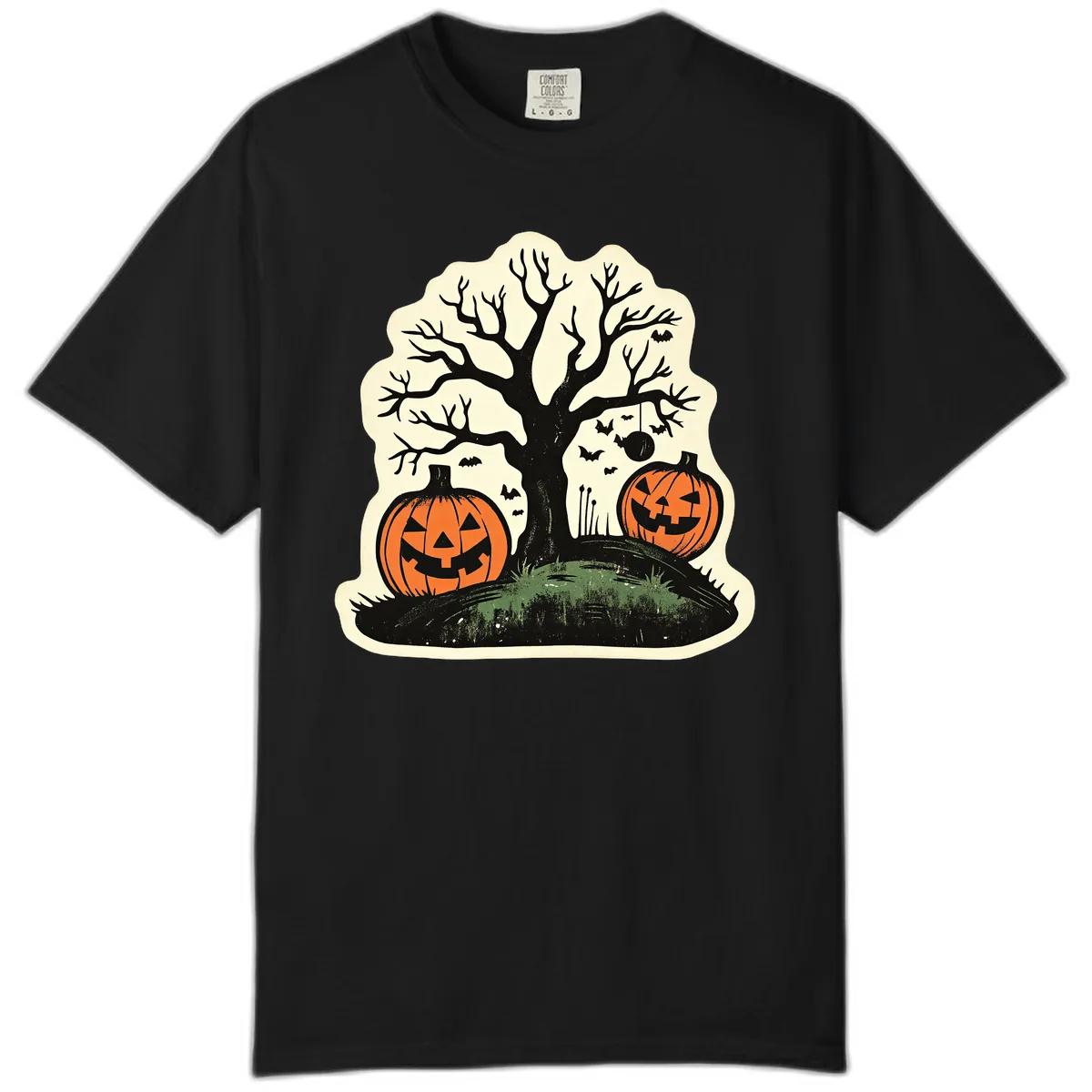 Spooky Halloween Tree And Pumpkins Comfort Color in Black