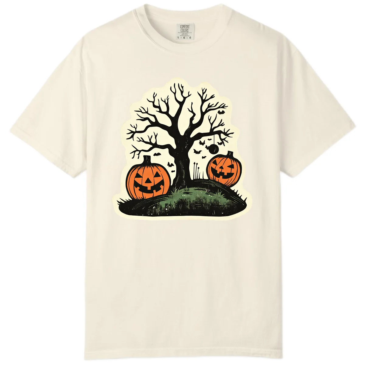 Spooky Halloween Tree And Pumpkins Comfort Color in Ivory