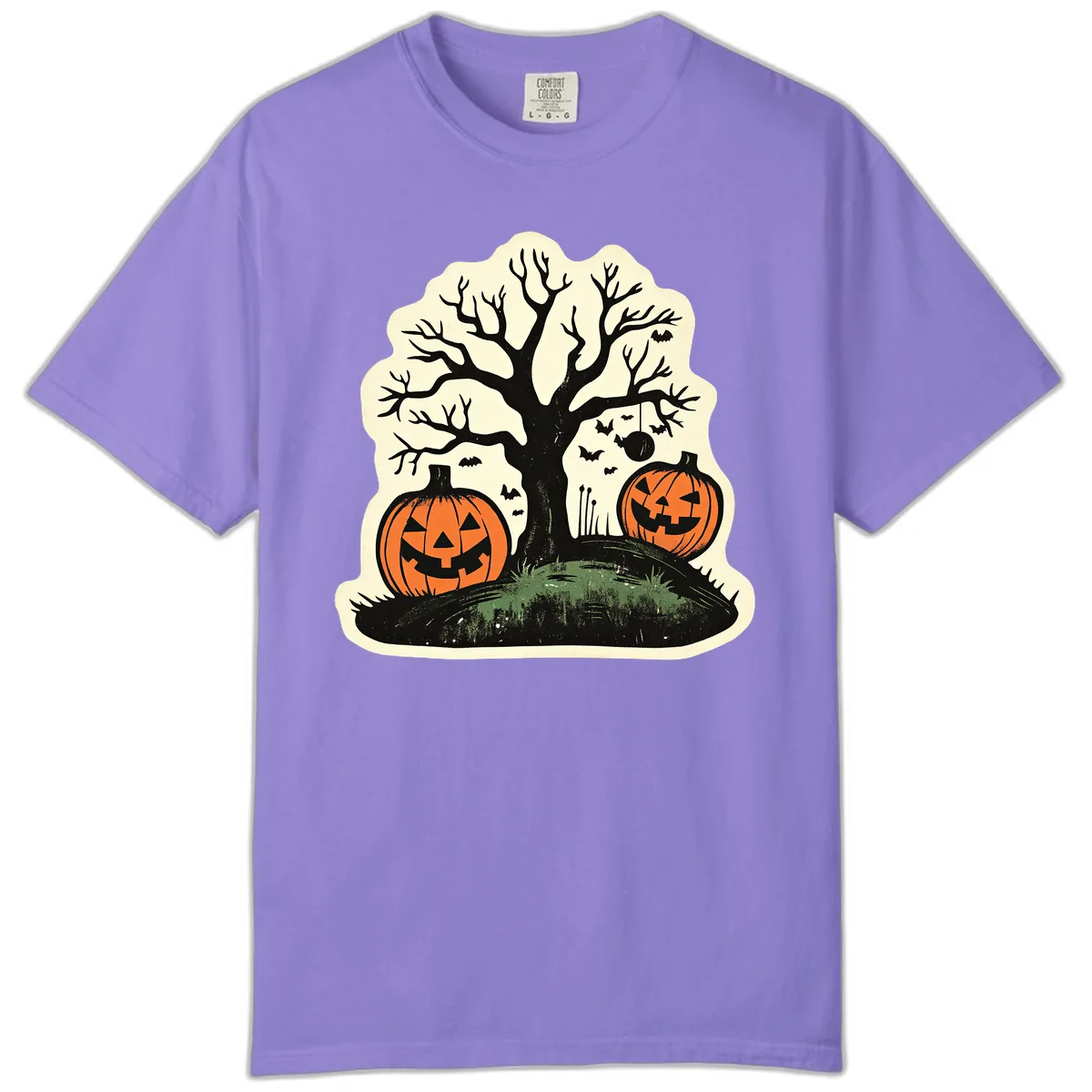 Spooky Halloween Tree And Pumpkins Comfort Color in Violet