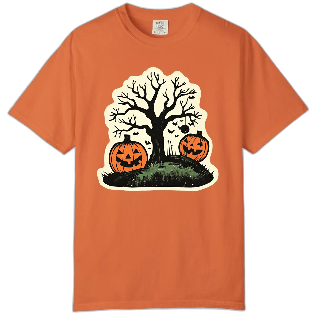 Spooky Halloween Tree And Pumpkins Comfort Color in Burnt Orange