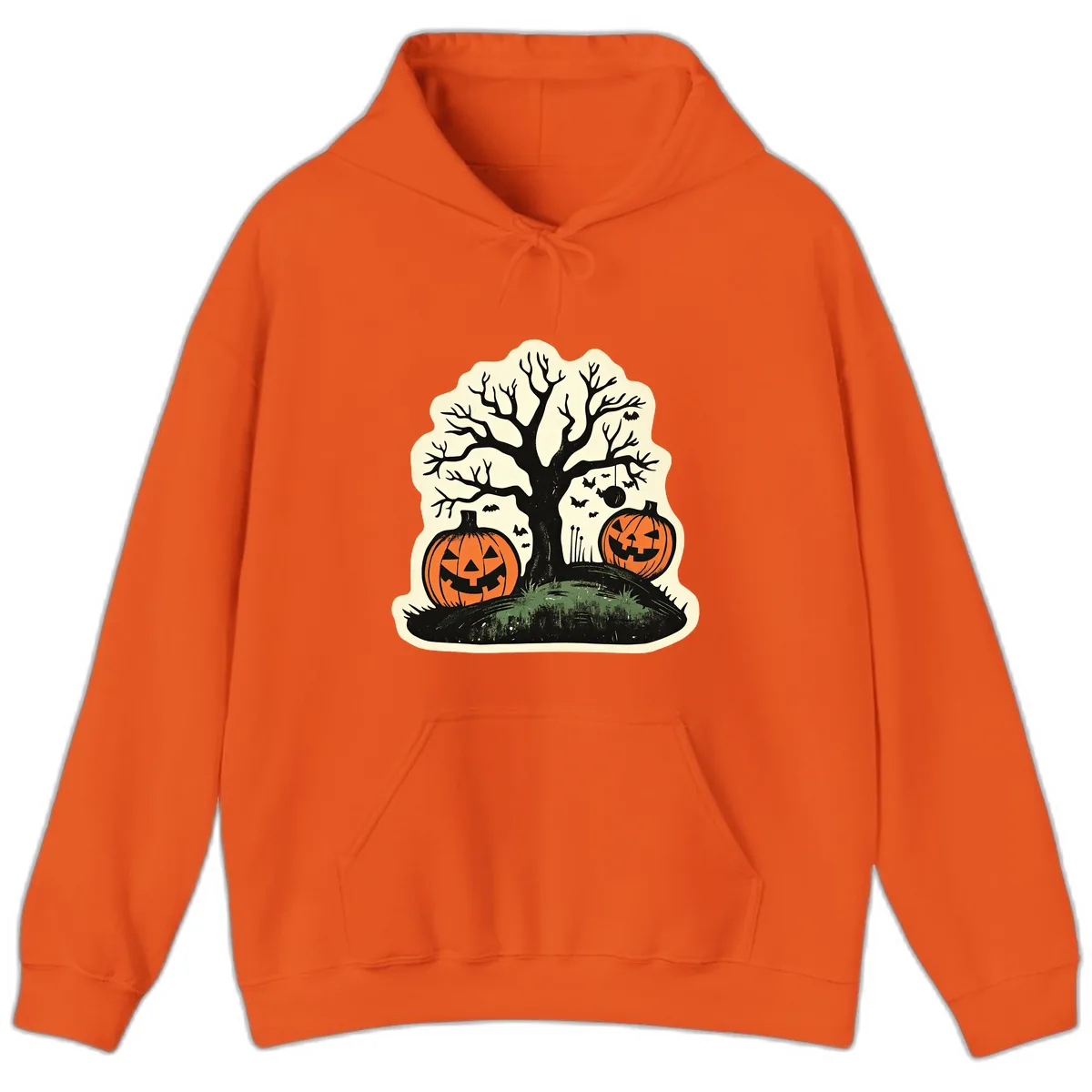 Spooky Halloween Tree And Pumpkins Hoodie in Orange