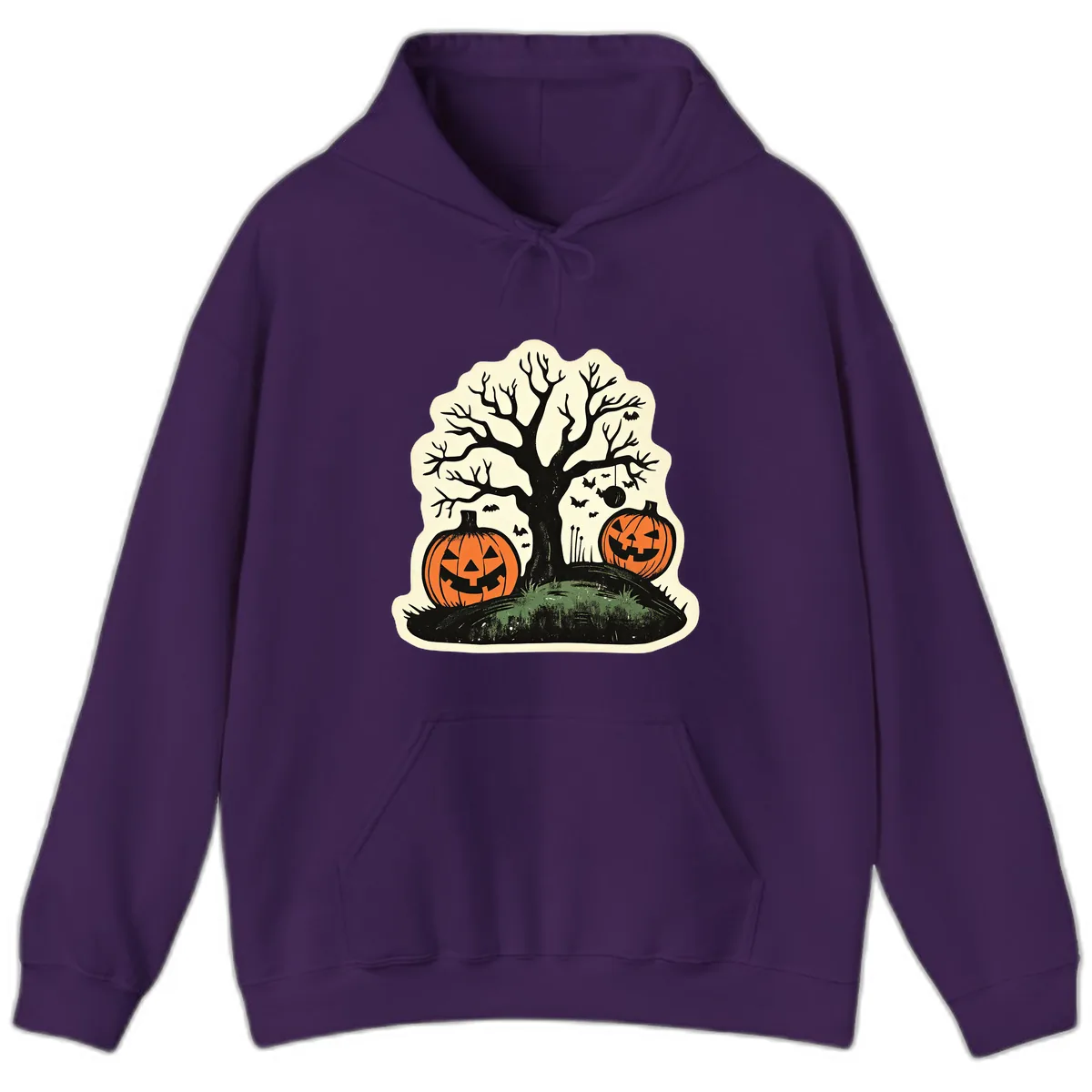 Spooky Halloween Tree And Pumpkins Hoodie in Purple