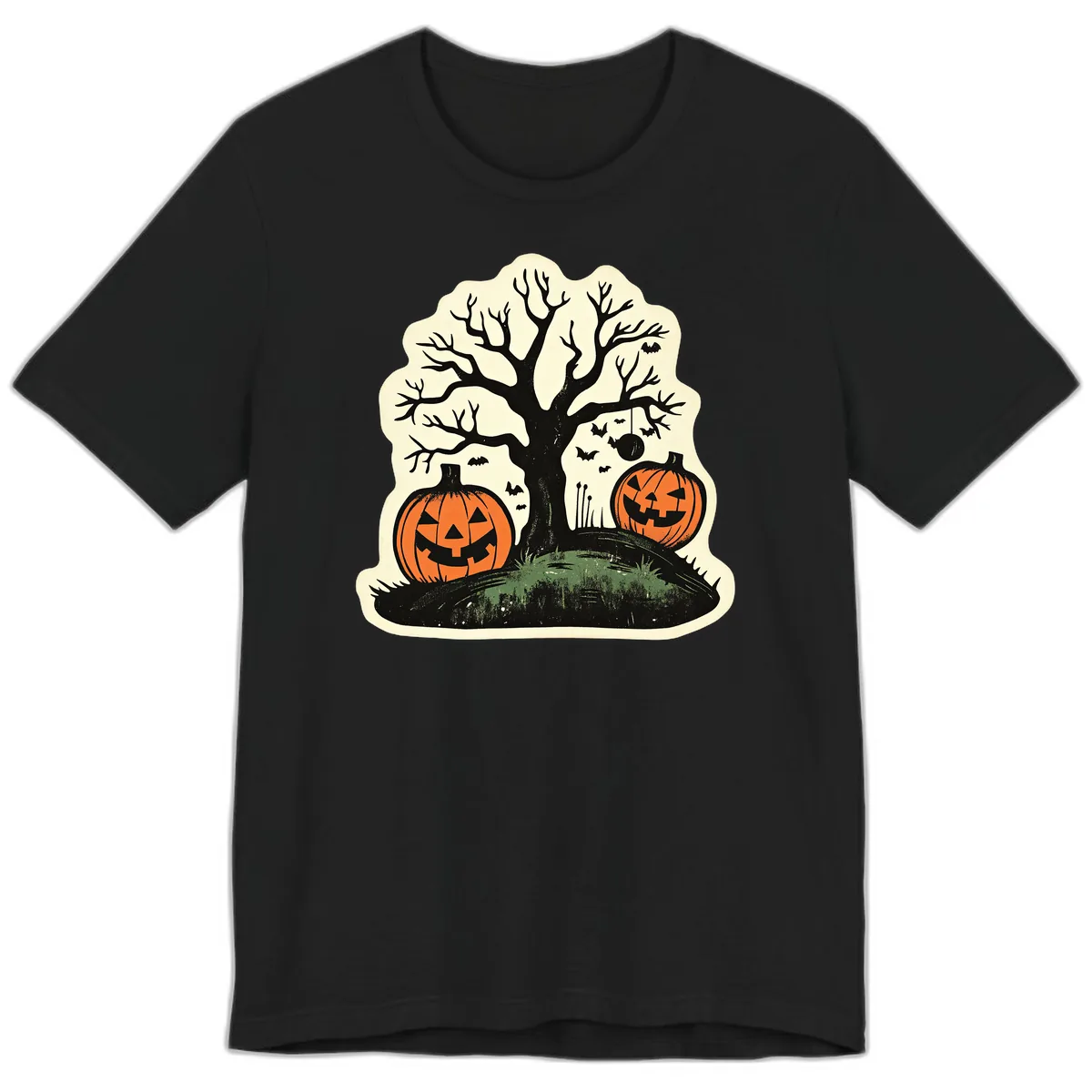 Spooky Halloween Tree And Pumpkins Premium T-Shirt in Black