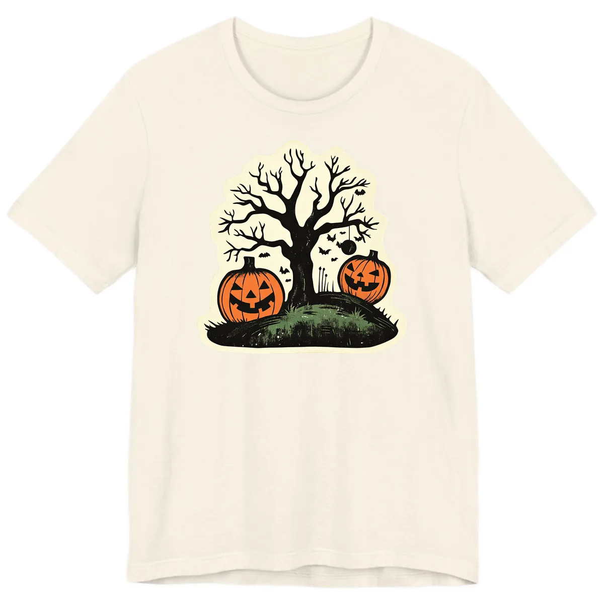 Spooky Halloween Tree And Pumpkins Premium T-Shirt in Natural