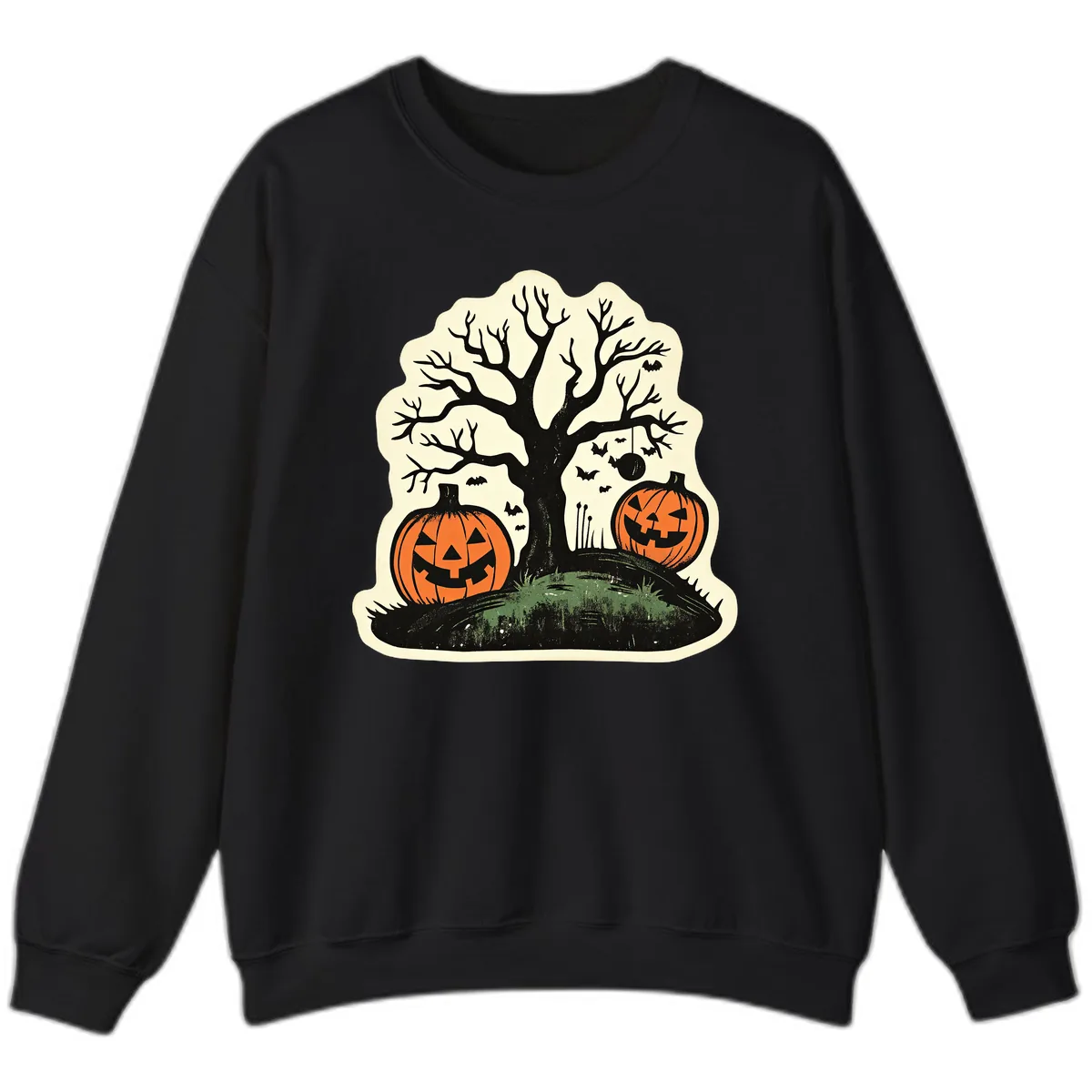 Spooky Halloween Tree And Pumpkins Sweatshirt in Black