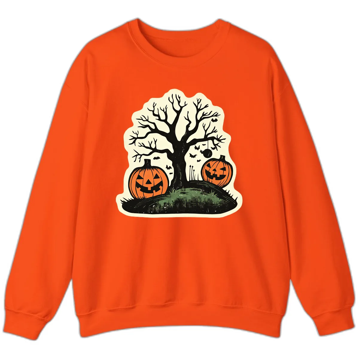 Spooky Halloween Tree And Pumpkins Sweatshirt in Orange