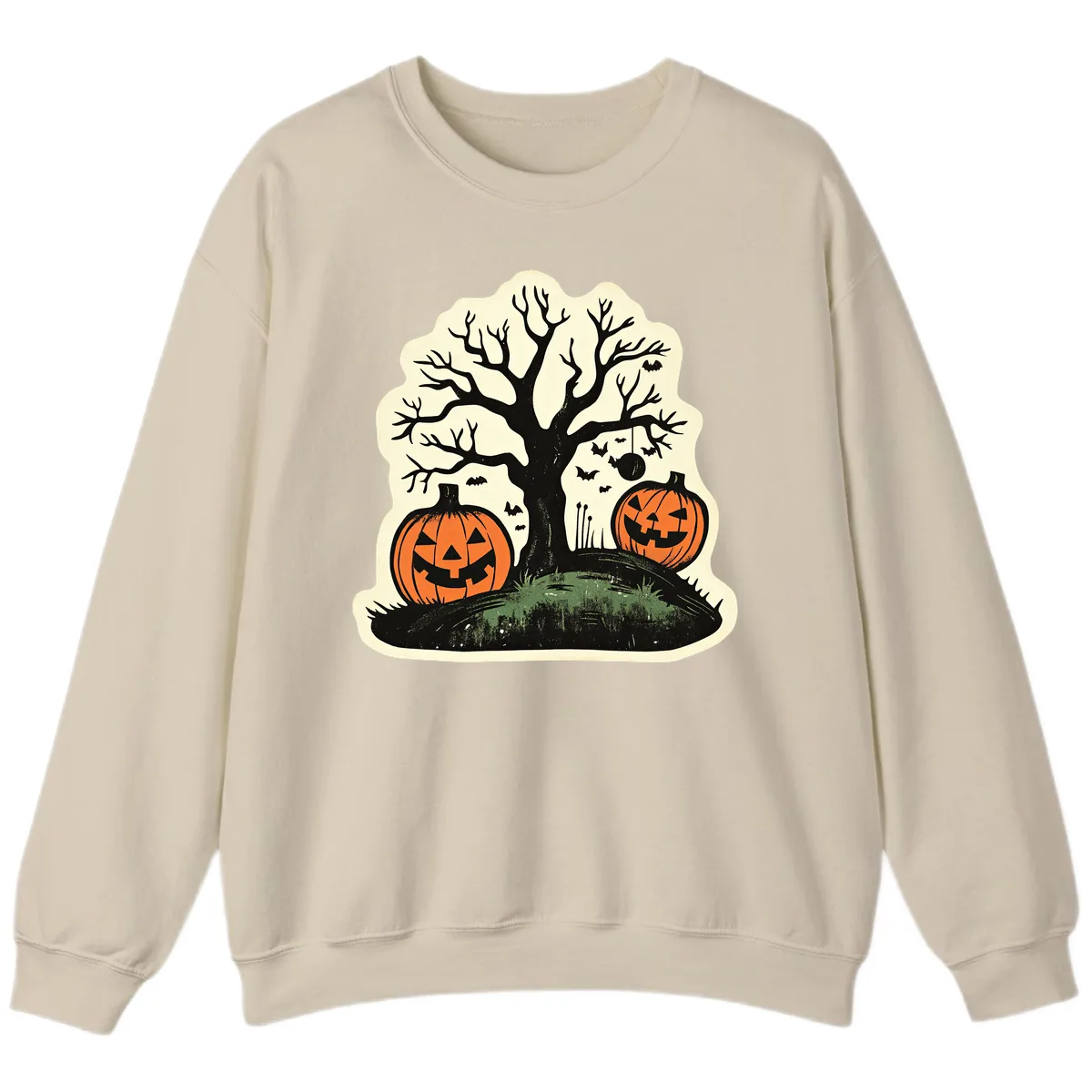 Spooky Halloween Tree And Pumpkins Sweatshirt in Sand