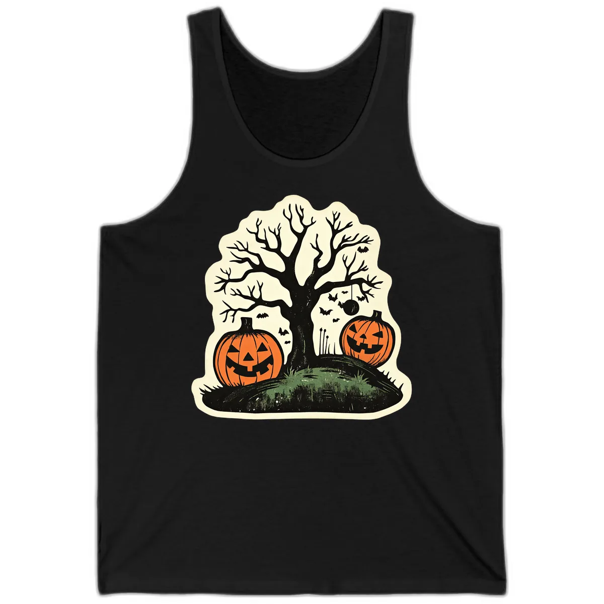 Spooky Halloween Tree And Pumpkins Tank in Black