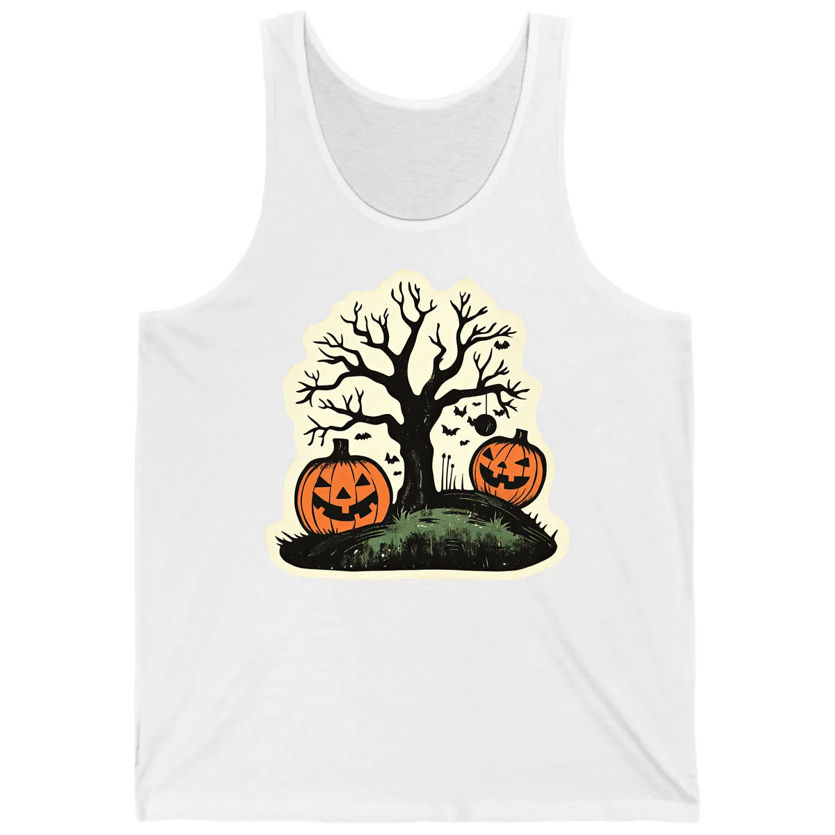 Spooky Halloween Tree And Pumpkins Tank in White