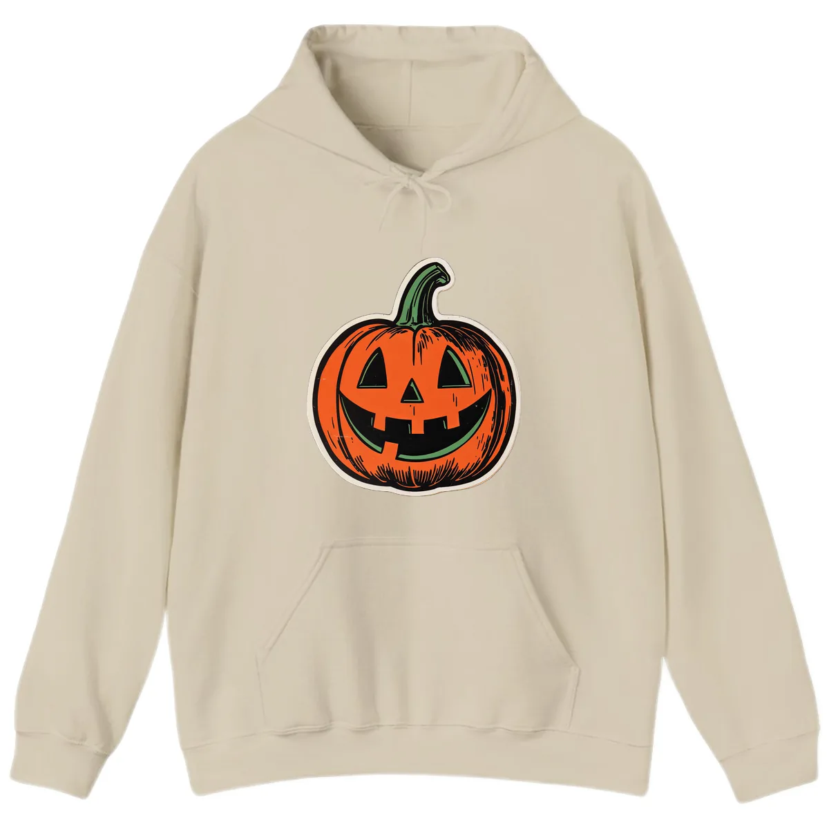 Spooky Jack O Lantern Face Hoodie in Sand