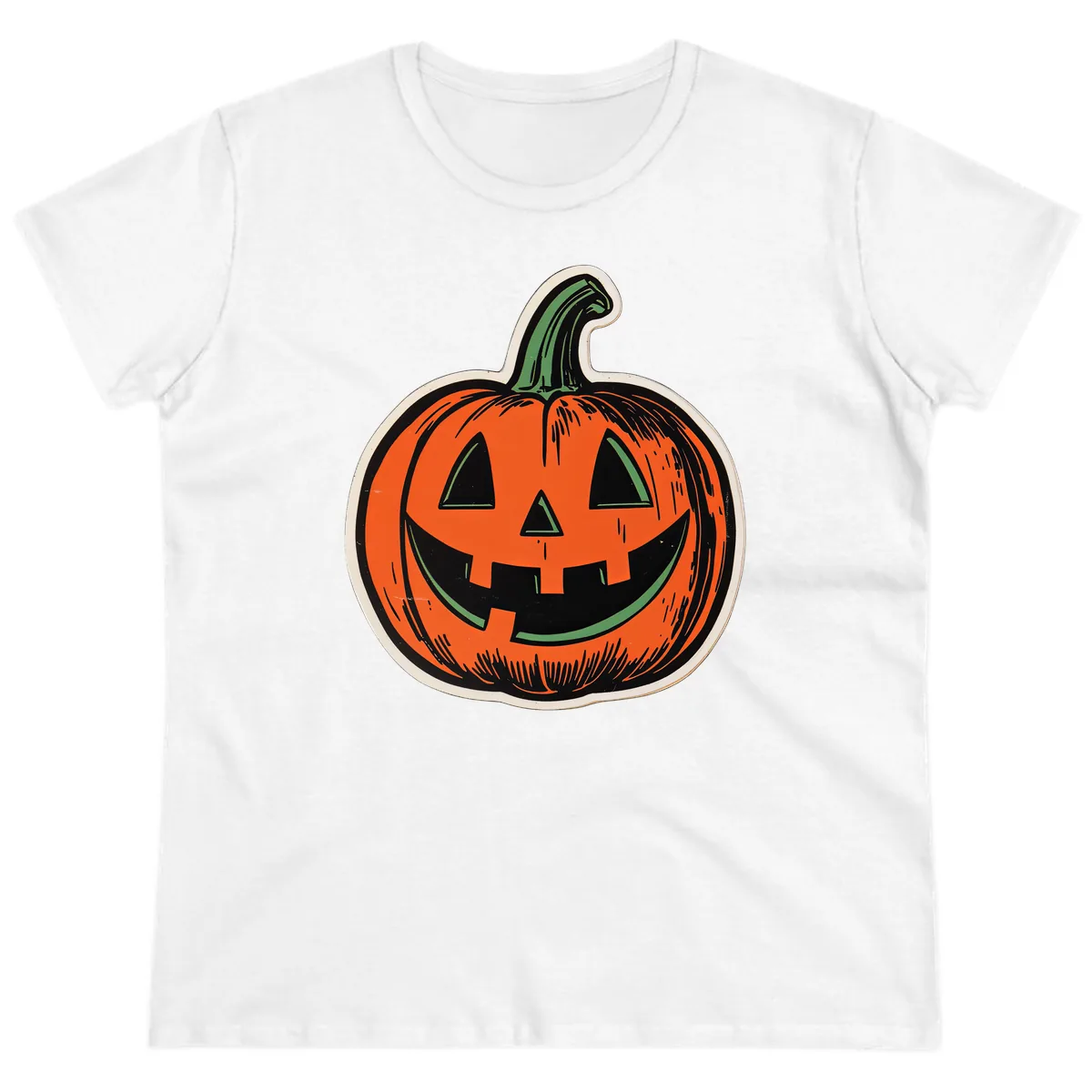 Spooky Jack O Lantern Face Ladies Tee in White