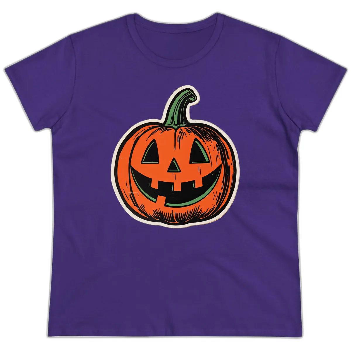 Spooky Jack O Lantern Face Ladies Tee in Purple