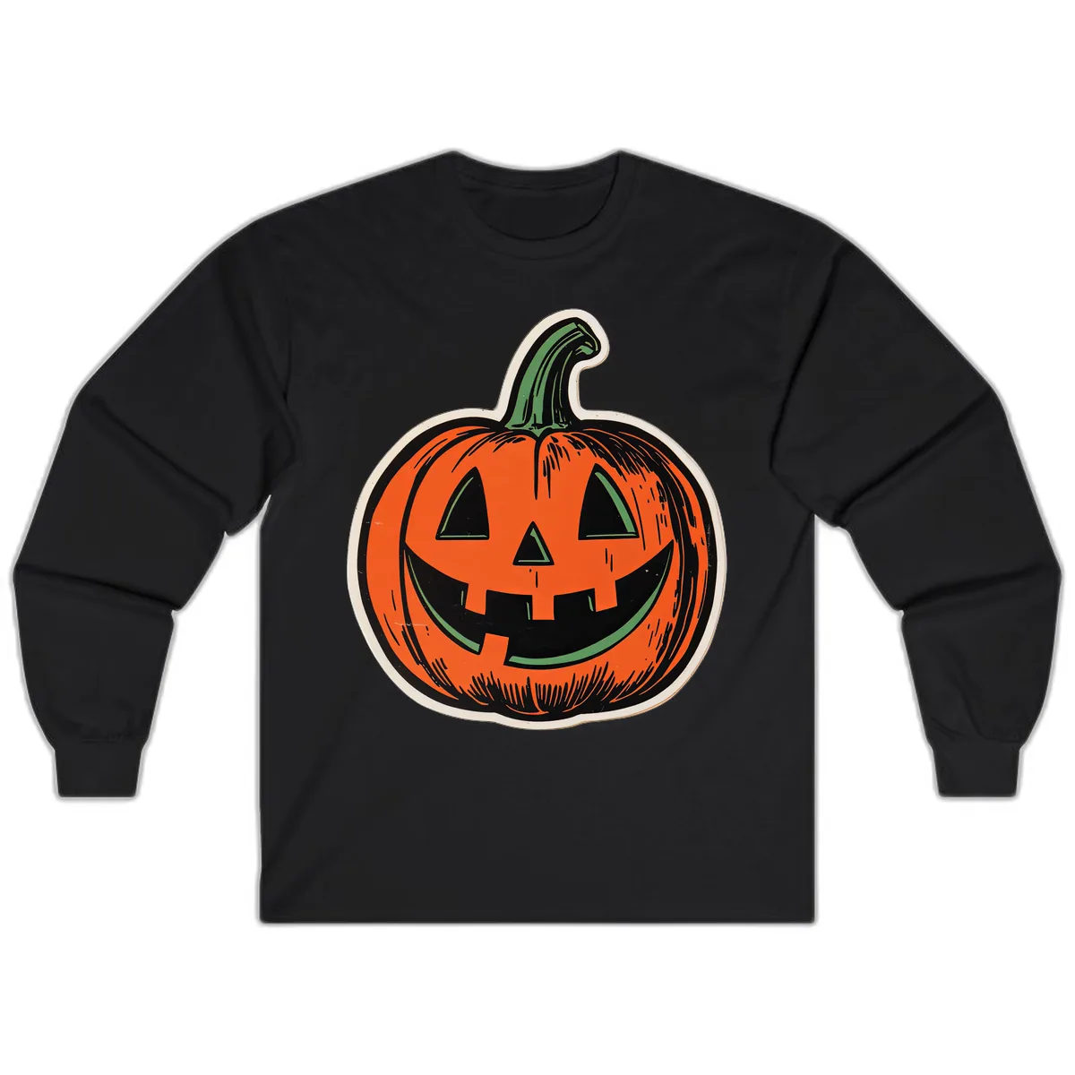 Spooky Jack O Lantern Face Long Sleeve in Black