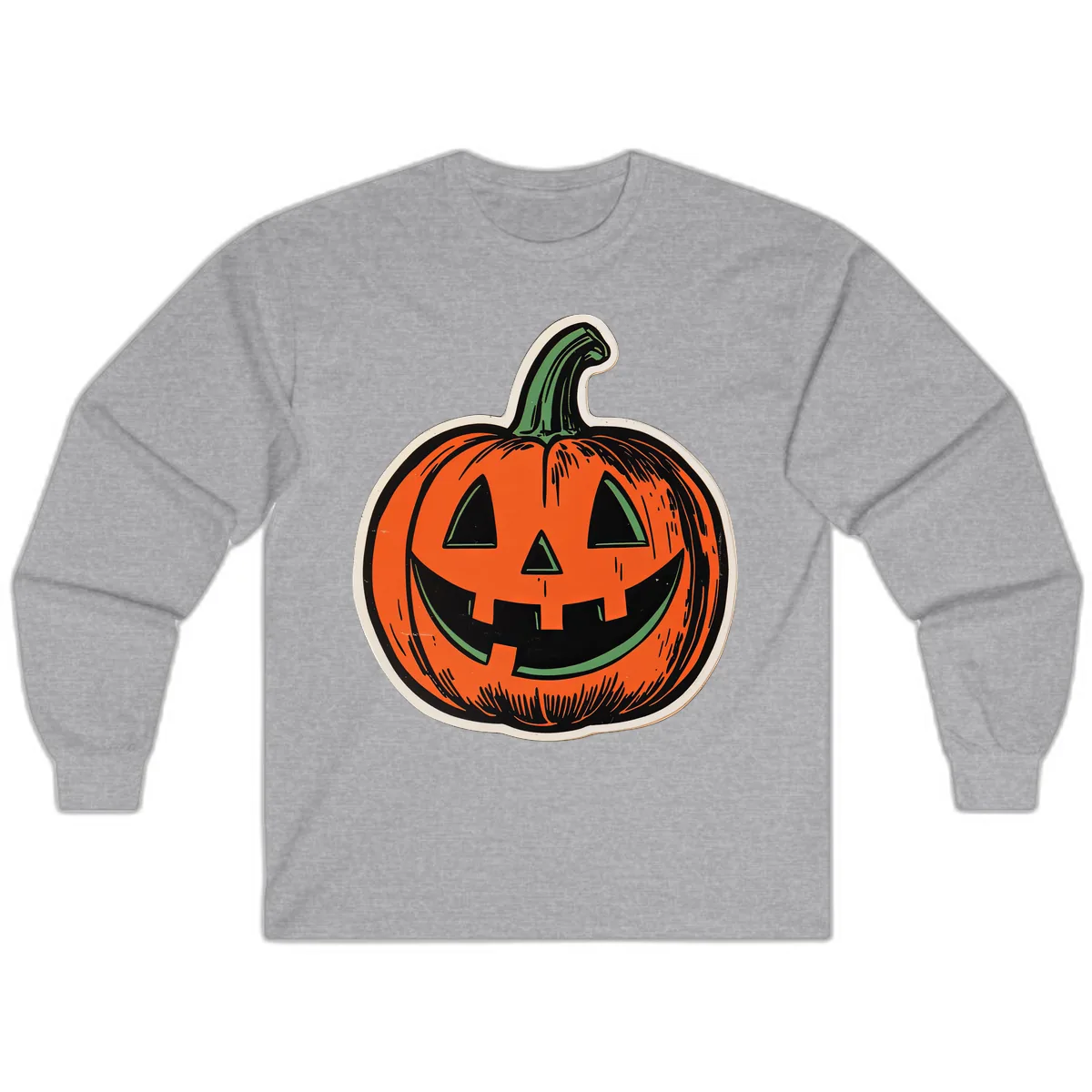 Spooky Jack O Lantern Face Long Sleeve in Sport Grey