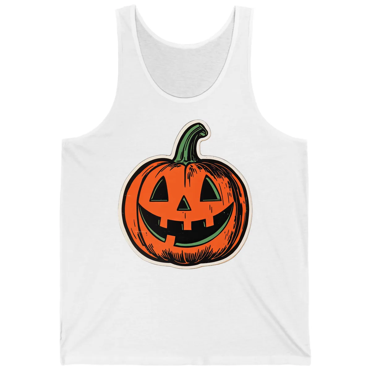 Spooky Jack O Lantern Face Tank in White