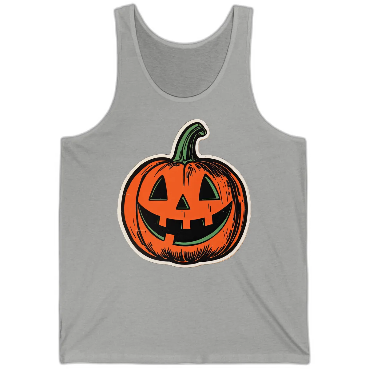 Spooky Jack O Lantern Face Tank in Athletic Heather