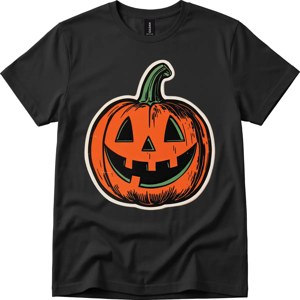 Spooky Jack O Lantern Face T-Shirt in Black
