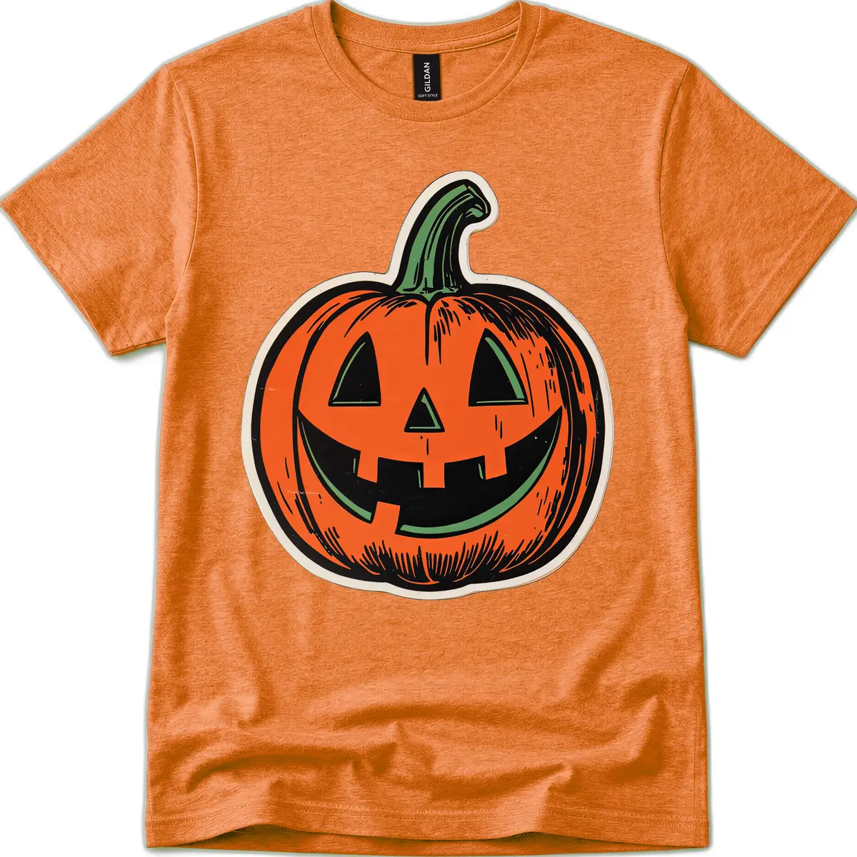 Spooky Jack O Lantern Face T-Shirt in Heather Orange