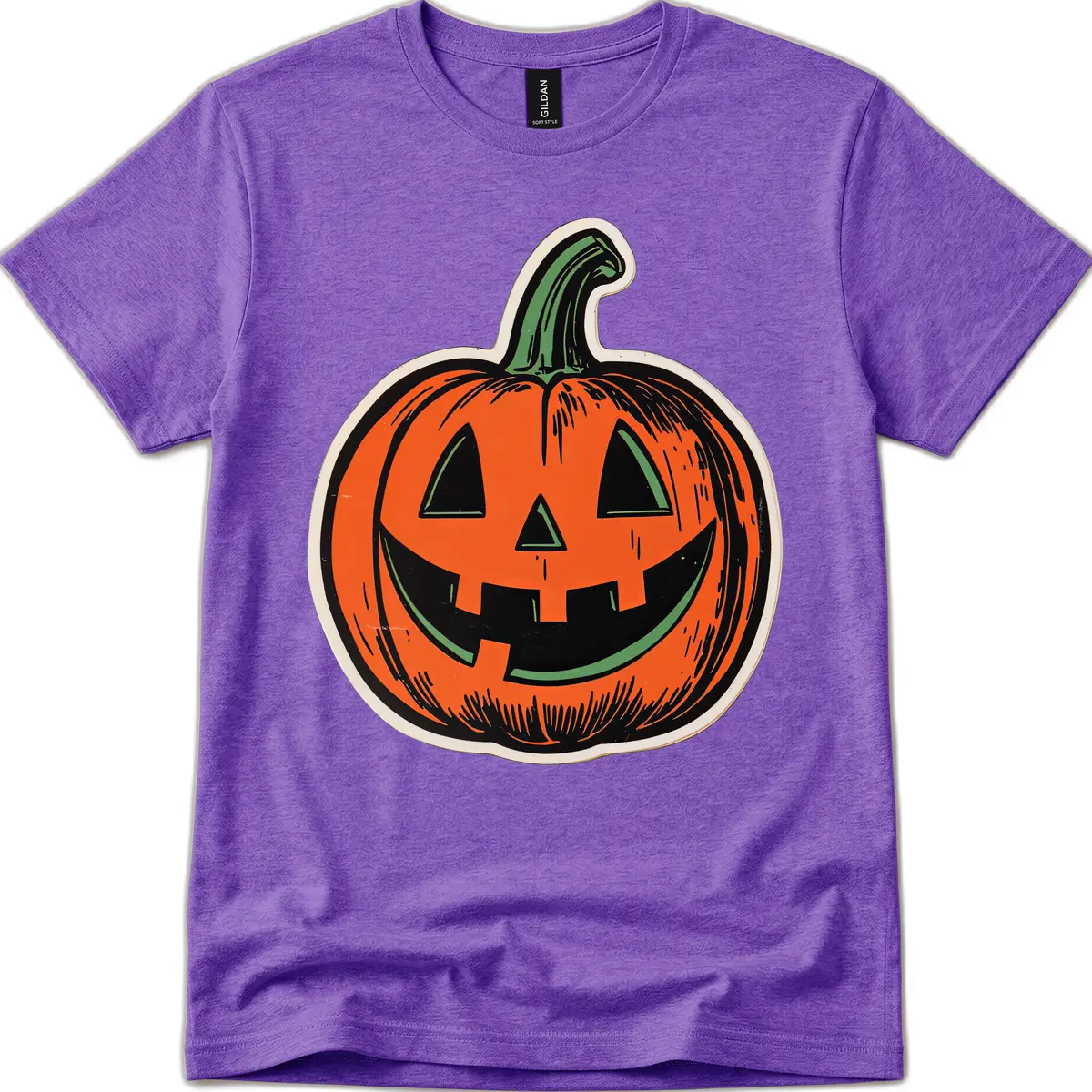 Spooky Jack O Lantern Face T-Shirt in Heather Purple