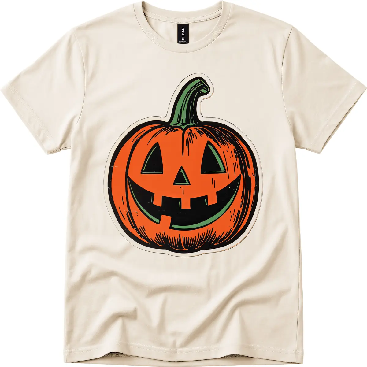 Spooky Jack O Lantern Face T-Shirt in Natural