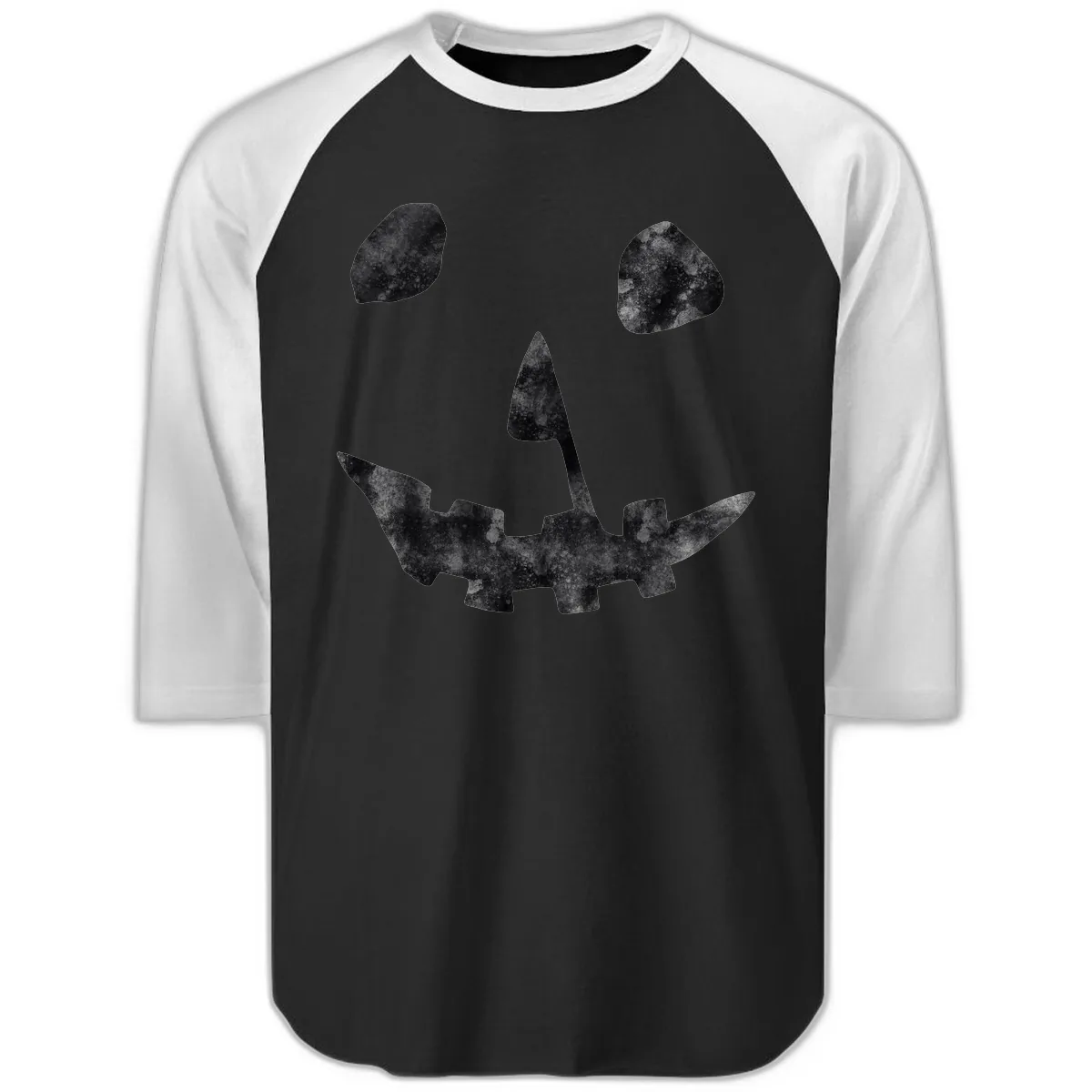 Spooky Jack O'Lantern Face Raglan 3/4 in Black White