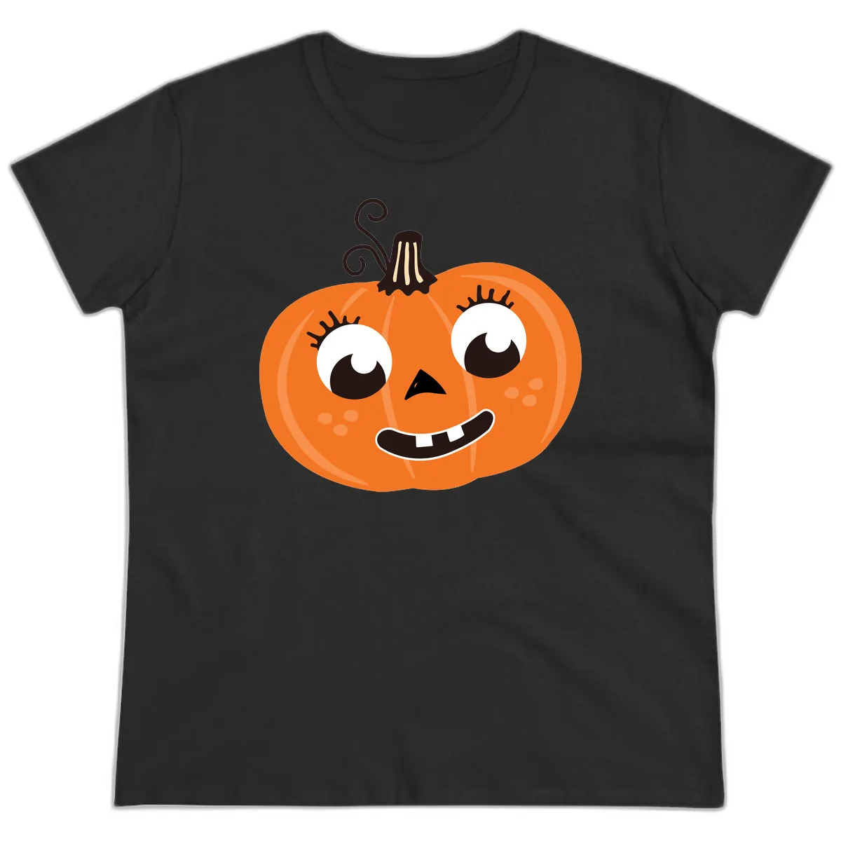 Happy Halloween Pumpkin Face Ladies Tee in Black