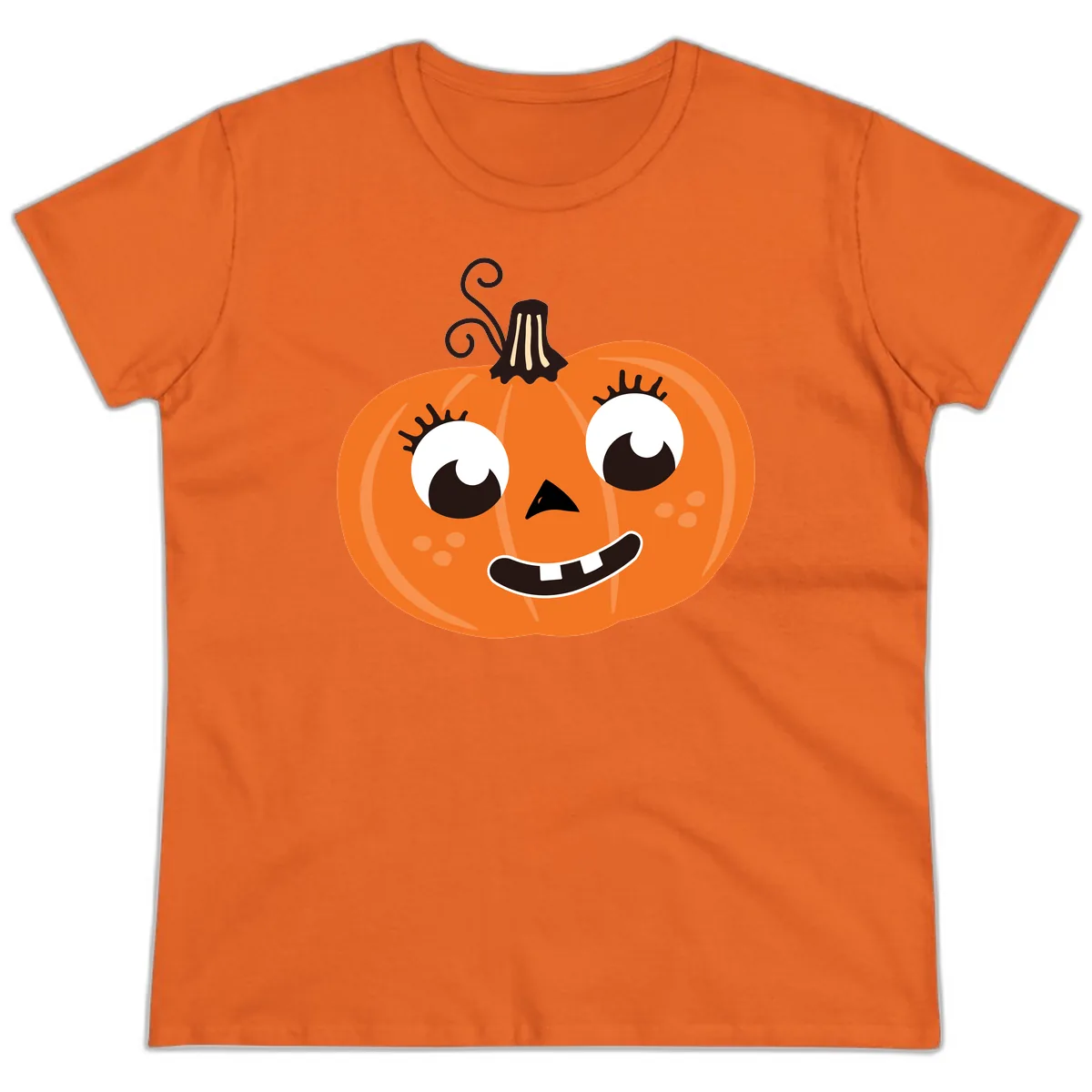 Happy Halloween Pumpkin Face Ladies Tee in Orange