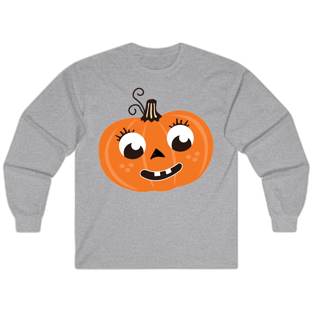 Happy Halloween Pumpkin Face Long Sleeve in Sport Grey