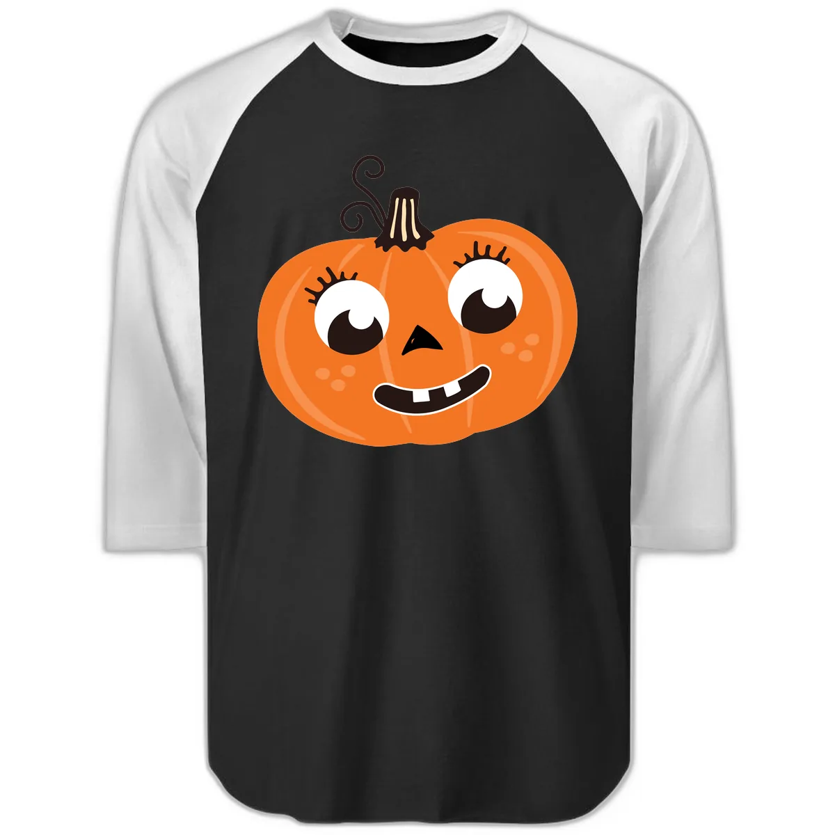 Happy Halloween Pumpkin Face Raglan 3/4 in Black White