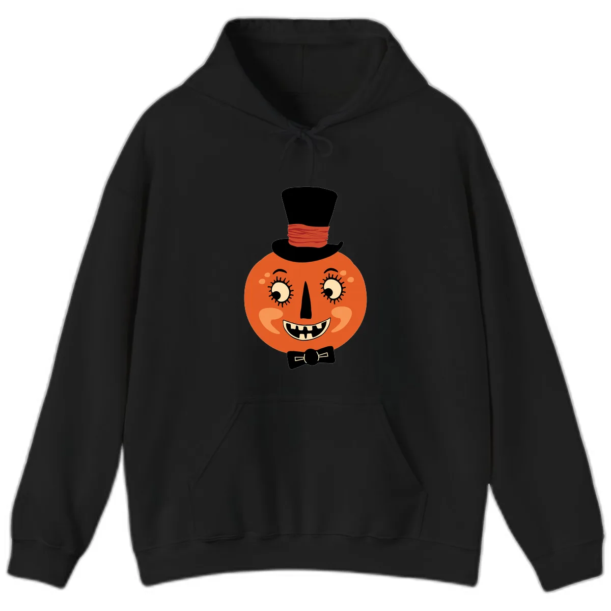 Dapper Pumpkin Top Hat Bow Tie Hoodie in Black