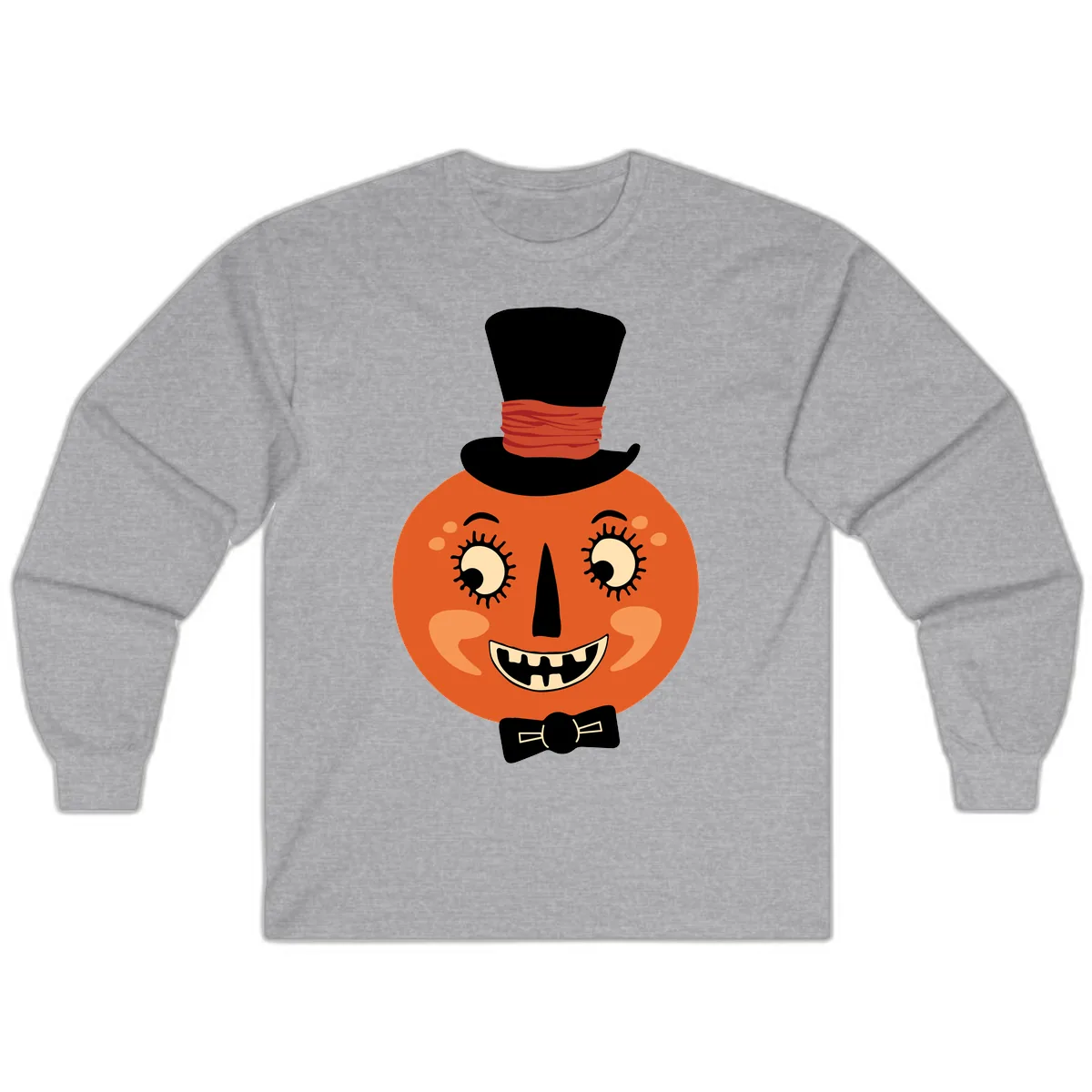 Dapper Pumpkin Top Hat Bow Tie Long Sleeve in Sport Grey