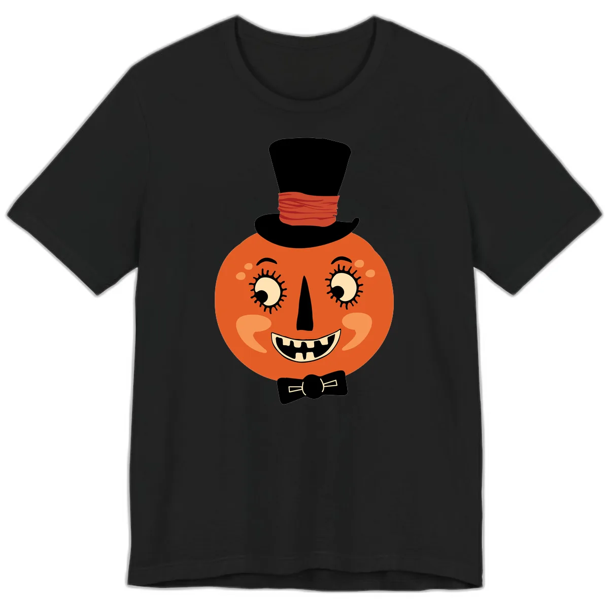 Dapper Pumpkin Top Hat Bow Tie Premium T-Shirt in Black