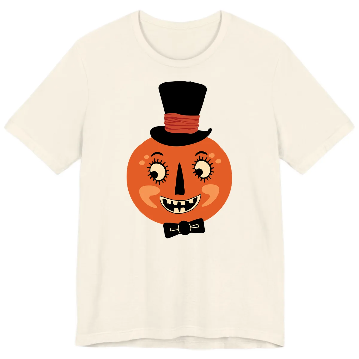 Dapper Pumpkin Top Hat Bow Tie Premium T-Shirt in Natural