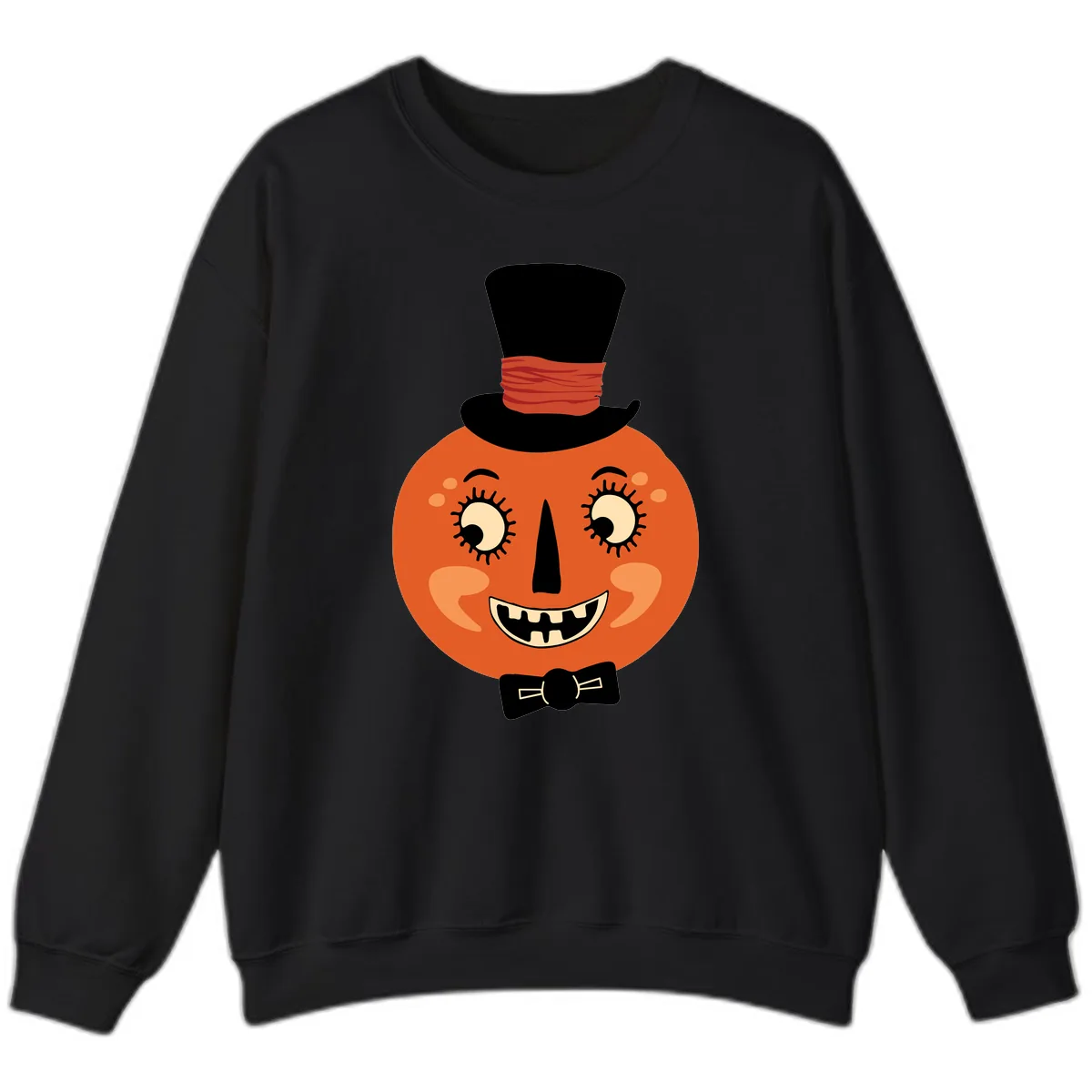 Dapper Pumpkin Top Hat Bow Tie Sweatshirt in Black