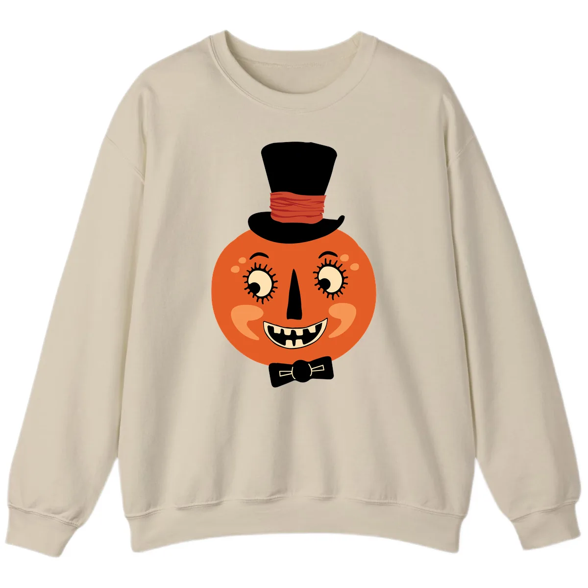 Dapper Pumpkin Top Hat Bow Tie Sweatshirt in Sand