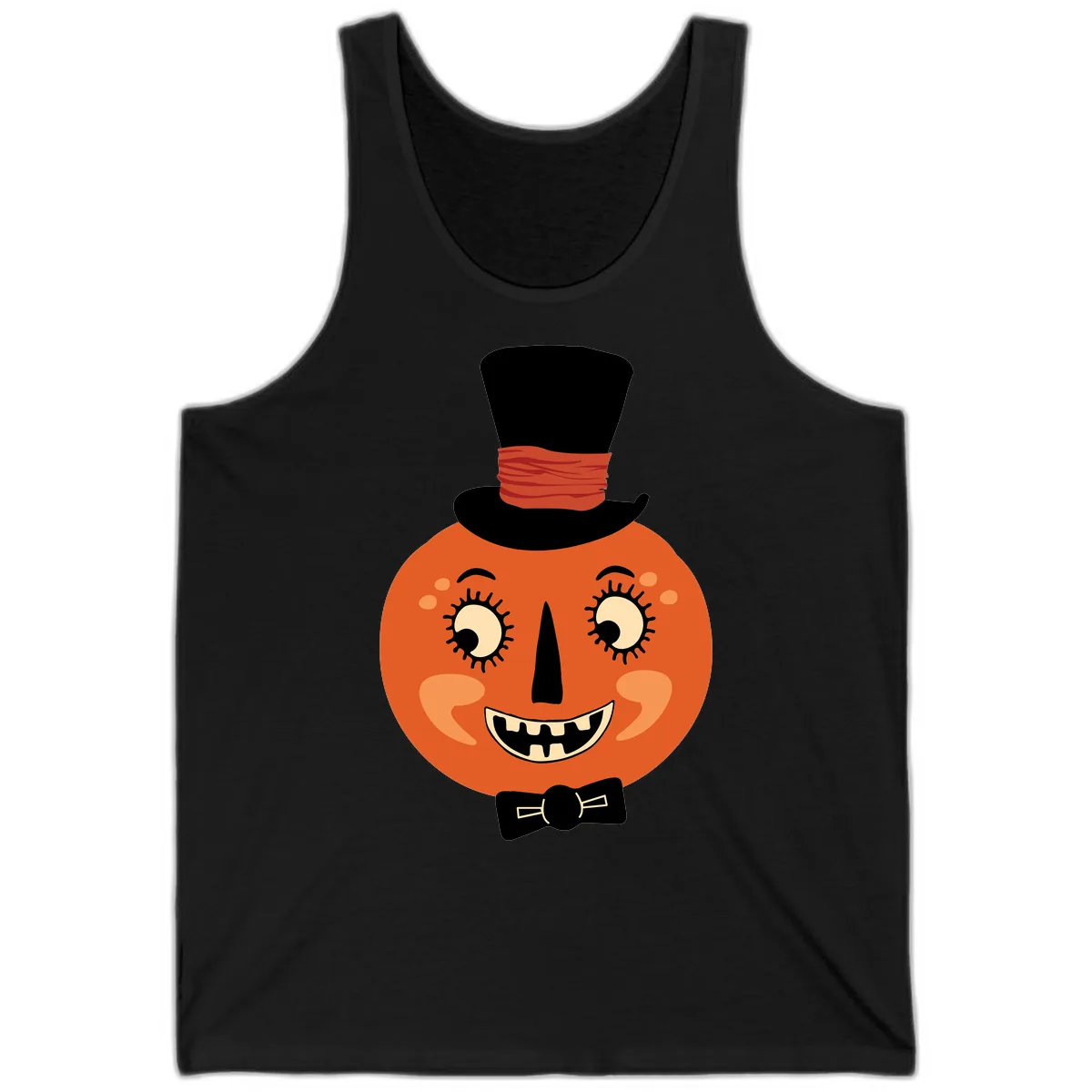 Dapper Pumpkin Top Hat Bow Tie Tank in Black