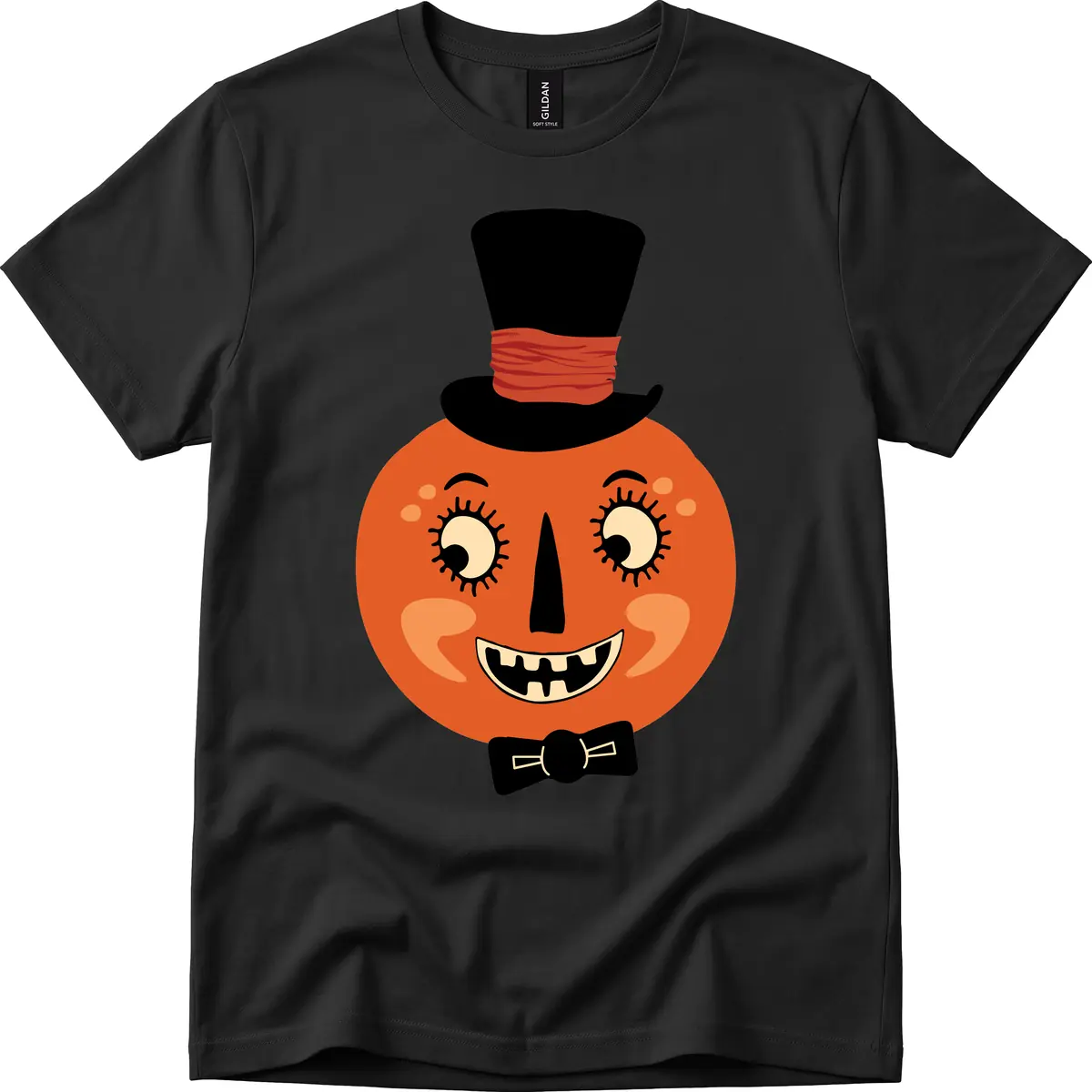 Dapper Pumpkin Top Hat Bow Tie T-Shirt in Black