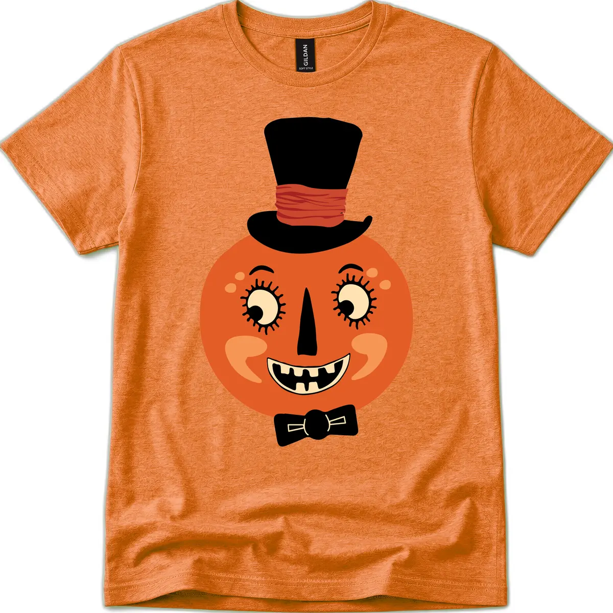 Dapper Pumpkin Top Hat Bow Tie T-Shirt in Heather Orange