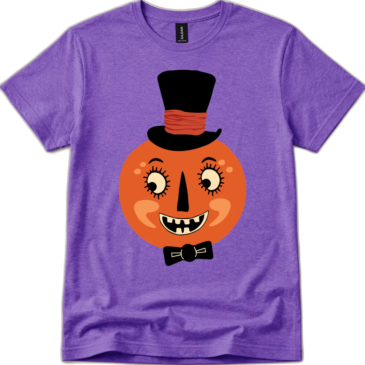 Dapper Pumpkin Top Hat Bow Tie T-Shirt in Heather Purple