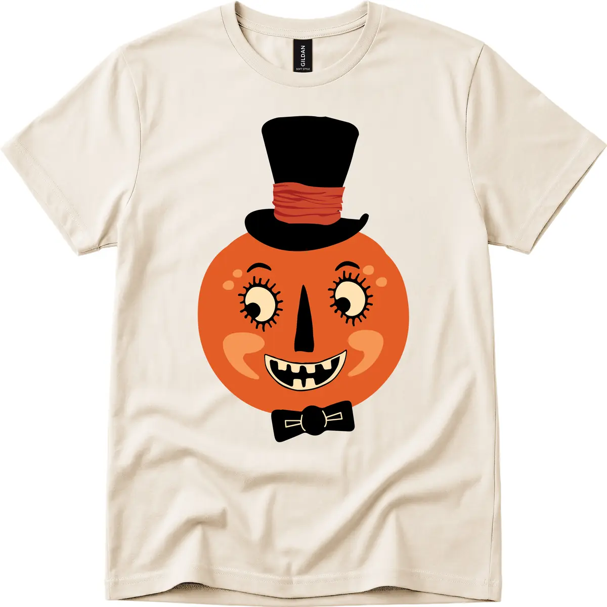 Dapper Pumpkin Top Hat Bow Tie T-Shirt in Natural