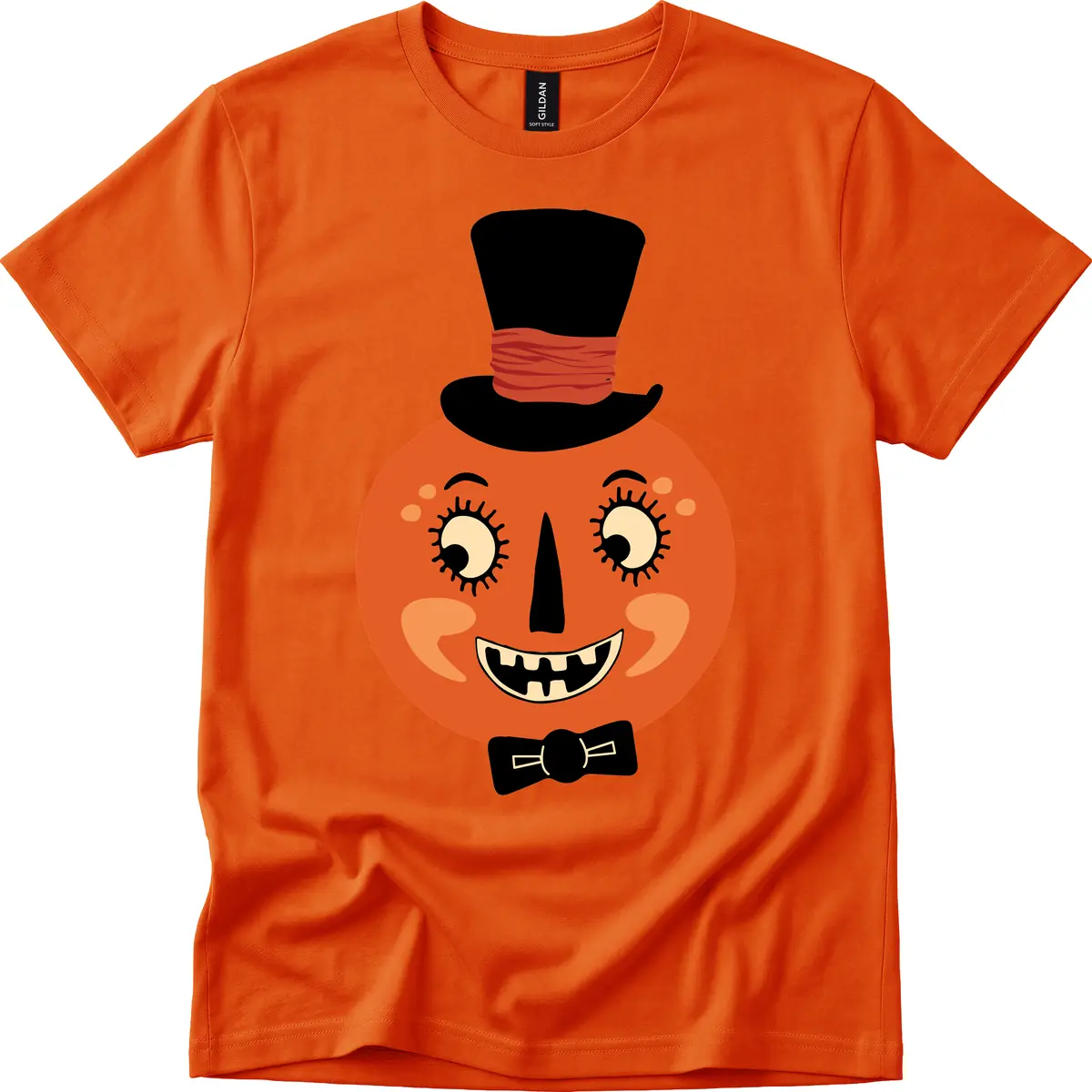 Dapper Pumpkin Top Hat Bow Tie T-Shirt in Orange