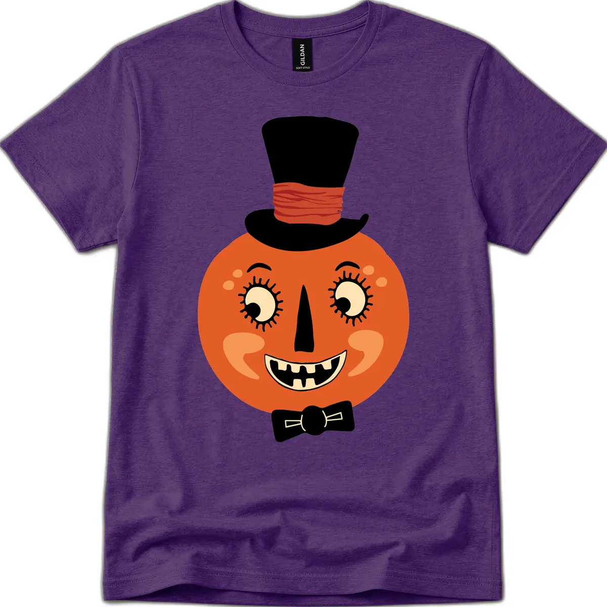 Dapper Pumpkin Top Hat Bow Tie T-Shirt in Purple