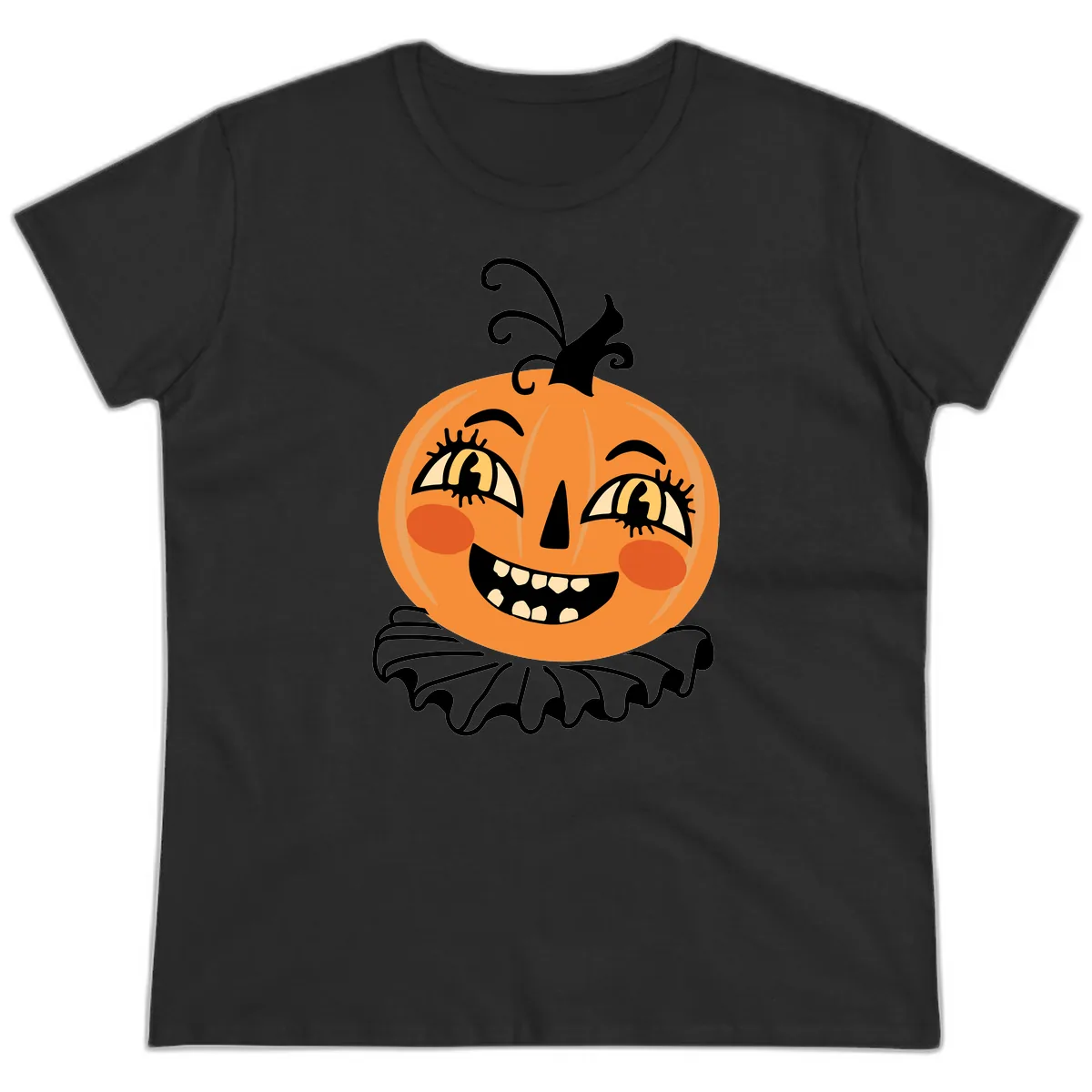 Happy Jack O Lantern Halloween Ladies Tee in Black