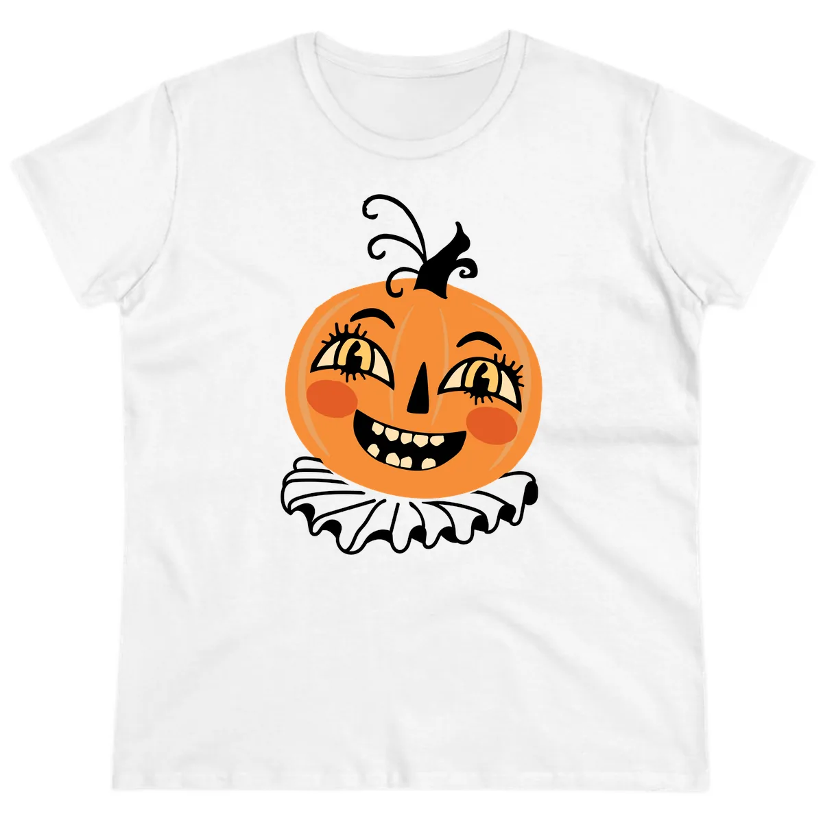 Happy Jack O Lantern Halloween Ladies Tee in White
